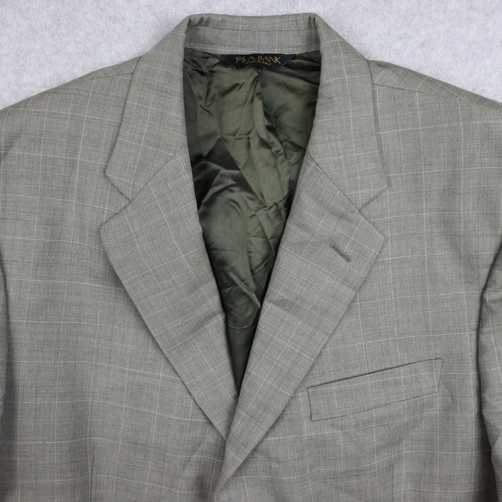 Jos‎ A Bank Blazer Mens 44L Wool 3-Button Suit Jacket Coat Business Gray Plaid